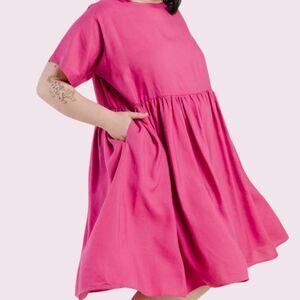 TRADLANDS Pink Nico Dress Size S Tiered Oversize Tencel Linen Babydoll Cupcake